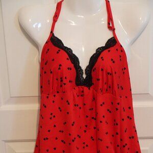 Secret Treasures Sleepwear Red with Black Hearts Night Gown Size Large Lace Trim